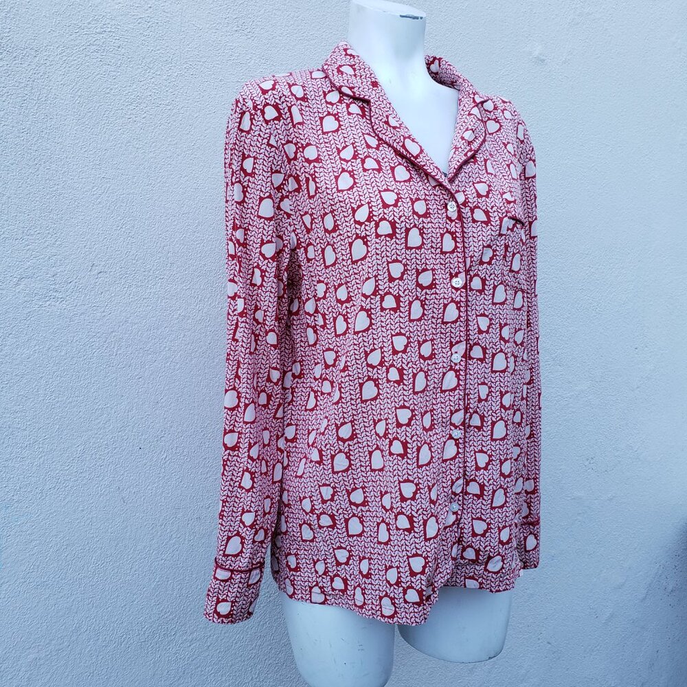 heart print silk pajama top - Picture 4 of 9